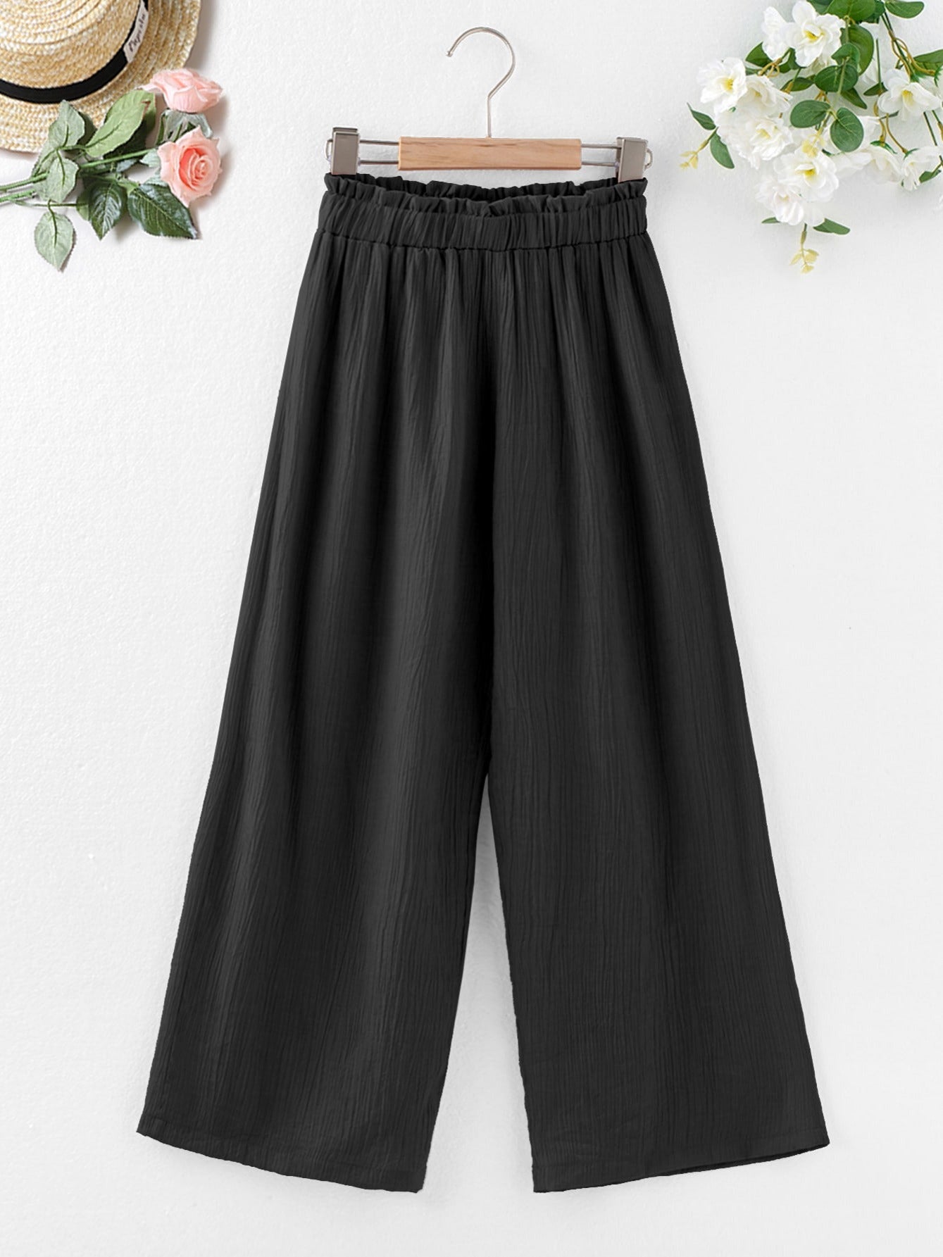 Girl's High Waist Wide Leg Pants with Pockets