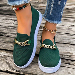Women's Chain Decor Walking Shoes Round Toe Comfy Sports Sneakers