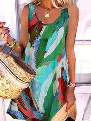 Tie Dye Sleeveless Round Neck Tank Dress