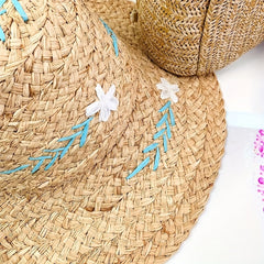 Vintage Flower Embroidery Khaki Bucket Hat Sun Hat