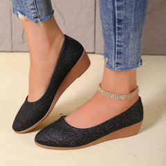Women's Glitter Flat Shoes Soft Sole Pointed Toe Comfort Ballet Flats