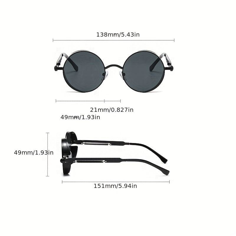 European American Round Frame Sunglasses Metal Spring Foot Retro Steampunk