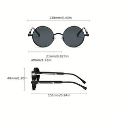 European American Round Frame Sunglasses Metal Spring Foot Retro Steampunk