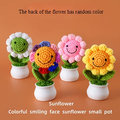 Crochet Sunflower Figurines 5mm Yarn Colorful Flower Pot Ornaments