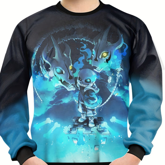 Dragon Skeleton Print Tee Boys Round Neck Casual Short Sleeve T-shirt
