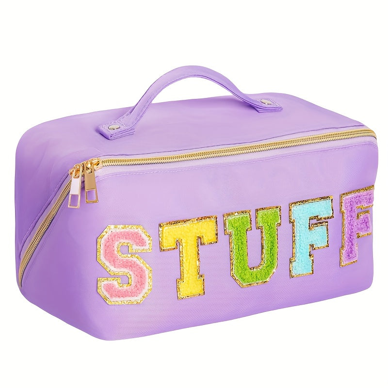 Large Capacity Travel Cosmetic Bag For Women Letter Patch Makeup Bag Waterproof