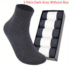 Men's Cotton Quarter Socks Soft Breathable 5 Pairs Boxed