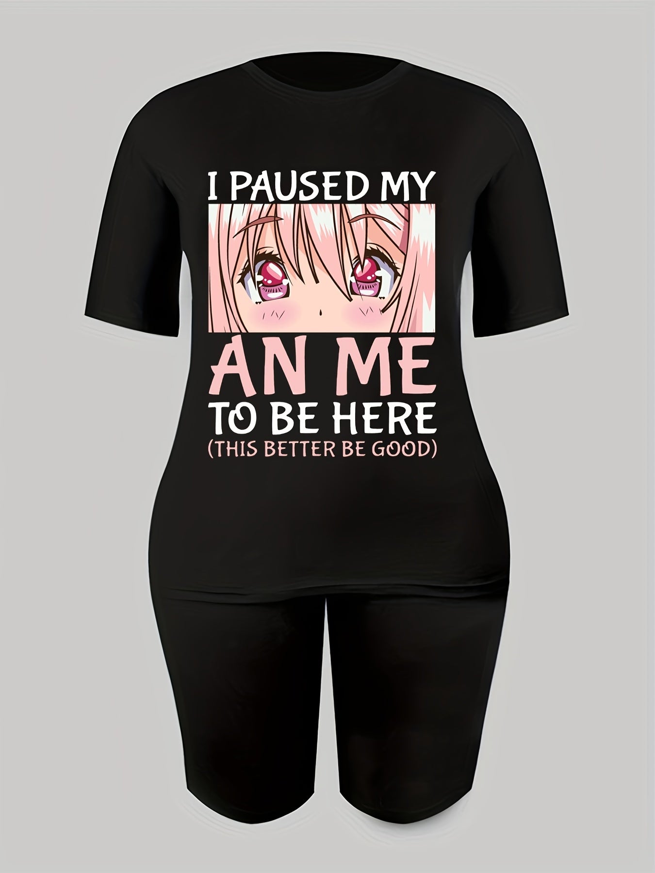 2pcs Anime Graphic Workout Tee & Shorts Set Casual Sports Activewear