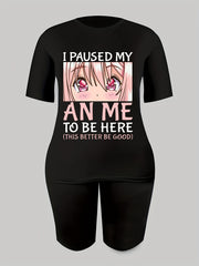 2pcs Anime Graphic Workout Tee & Shorts Set Casual Sports Activewear