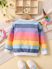 Baby Girls Pullover Rainbow Striped Unicorn Embroidered Sweatshirt