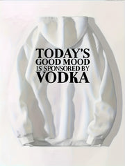Vodka Print Zip Up Hoodie Casual Hooded Sweatshirt