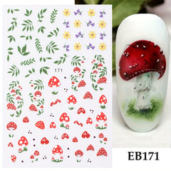 Green Succulent Plants 3D Nail Sticker Cactus Mushroom Summer Decals