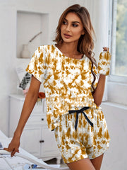 Tie Dye Pajama Set Crew Neck Top & Shorts Women's Sleepwear