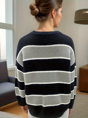 Casual Stripe Print Sweater Women's Long Sleeve Jumper
