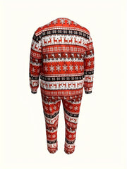 Christmas Casual Loungewear Set with Elk & Snowflake Print Tee & Pants