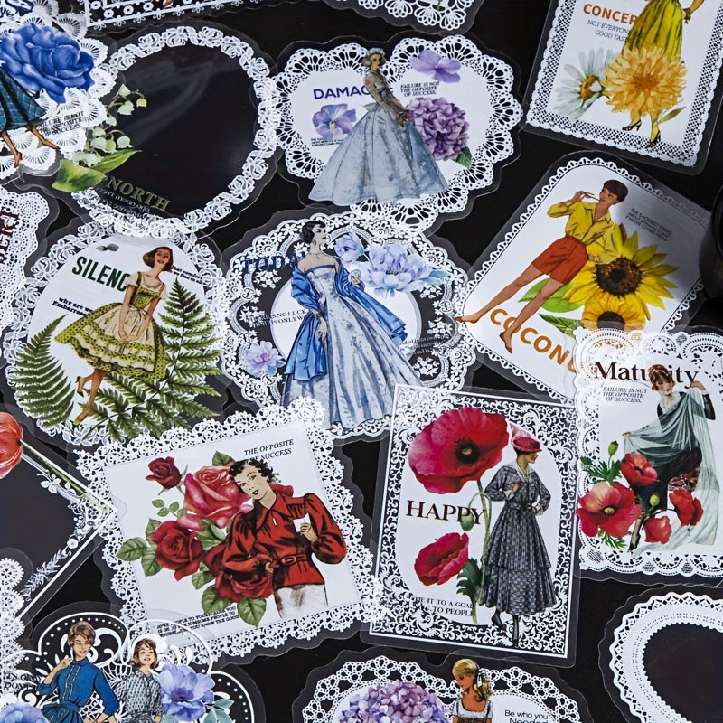 30pcs Vintage Flowers Stickers Lace Decal Collage Art Supplies Diy Paper