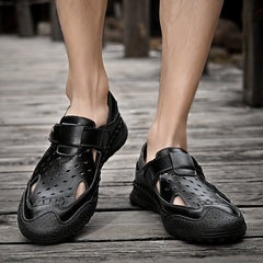Men's Leather Sandals Closed Toe Fisherman Summer Shoes