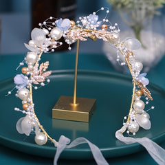 Pearl Floral Headband Golden Leaf Tiara Headgear