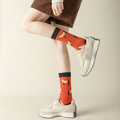 Cartoon Horse Print Socks Comfy & Funny Mid Tube Socks Women's Stockings