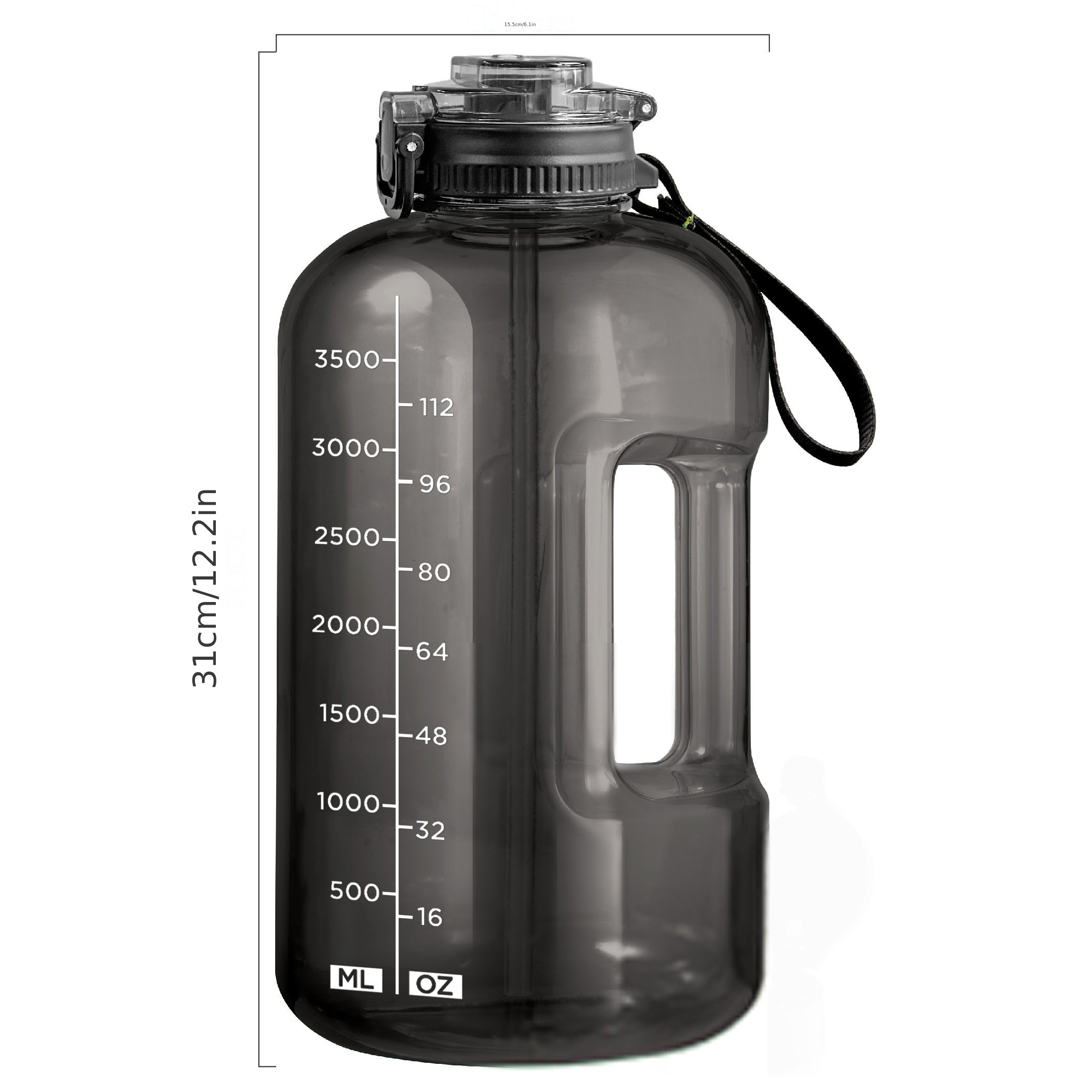 3800ml Large Capacity Water Bottle Leakproof with Strap and Straw