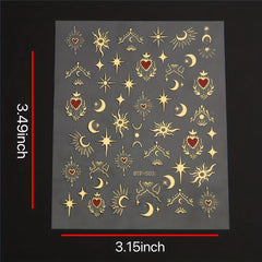 Golden Sun Moon Star Nail Art Stickers Self Adhesive 3D Decals for DIY Nail Deco