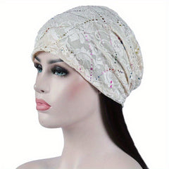 Rhinestone Lace Beanie Turban Cap Head Wrap Chemo Hats