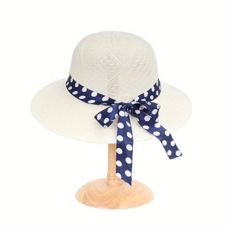 Crochet Bucket Hat with Polka Dot Ribbon Sun Hats