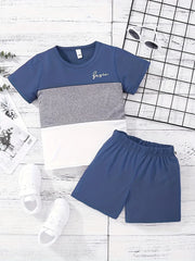 Boys Casual Block & Letter Graphic Print Short Sleeve T-shirt & Shorts Set