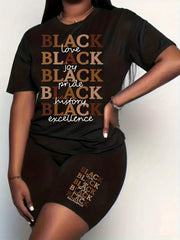 Women's Plus Letter Print Top & Shorts Set