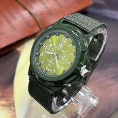 Analog Round Quartz Watch Stainless Steel Case Nylon Strap