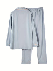 Long Sleeve Pajama Set with Elastic Waistband Pants