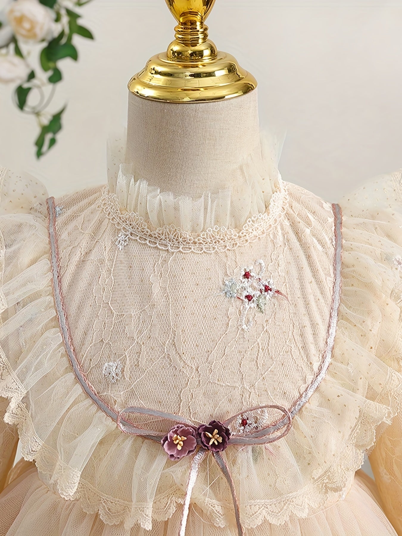 Girls' Lace Embroidered Princess Dress with Tulle
