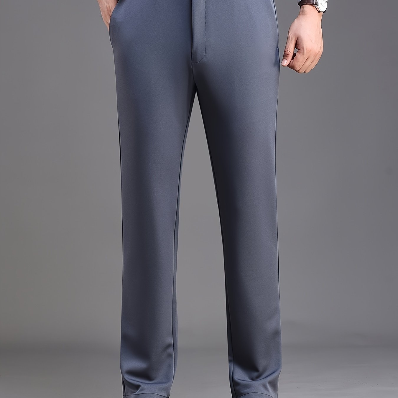 Men's Stretch Dress Pants Solid Color Business Wear Spring Fall
