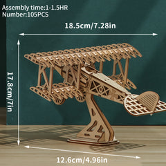 3D Wooden Puzzle Two Wing Aircraft DIY Craft Plane Model Kits