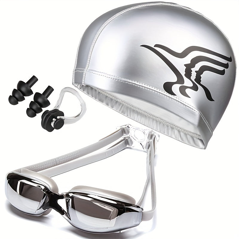 Men's Swimming Gear Set with Goggles, Cap, Nose Clip, Earplugs