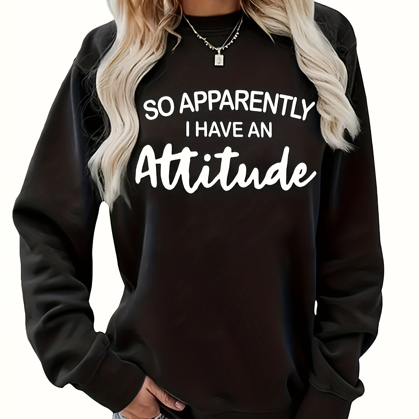 Attitude Print Sweatshirt Crew Neck Long Sleeve Women's Clothing