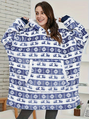 Elk & Snowflake Flannel Fleece Hooded TV Blanket