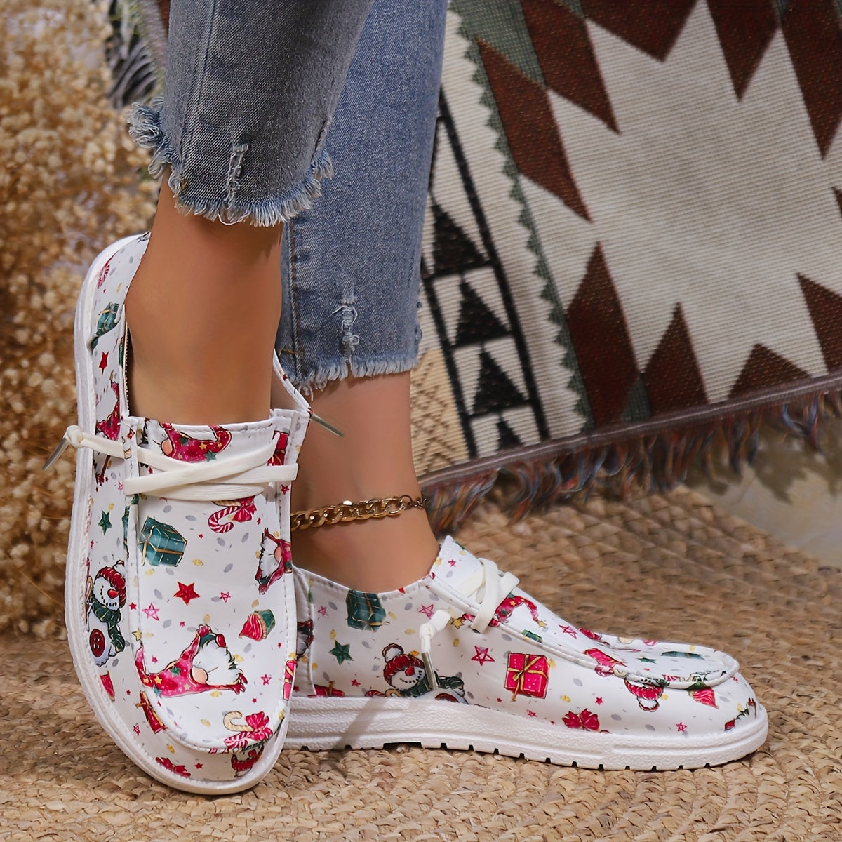 Christmas Skateboard Shoes with Snowmen Santa & Gift Patterns