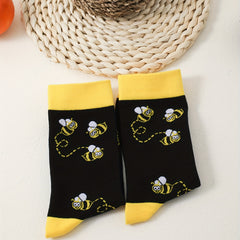 Cartoon Bee Print Socks Women's Comfy Mid Tube Stockings