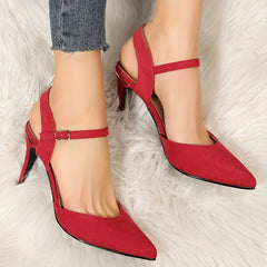 Red Stiletto Heels Point Toe Slingback Pumps Summer Heel with Adjustable Strap