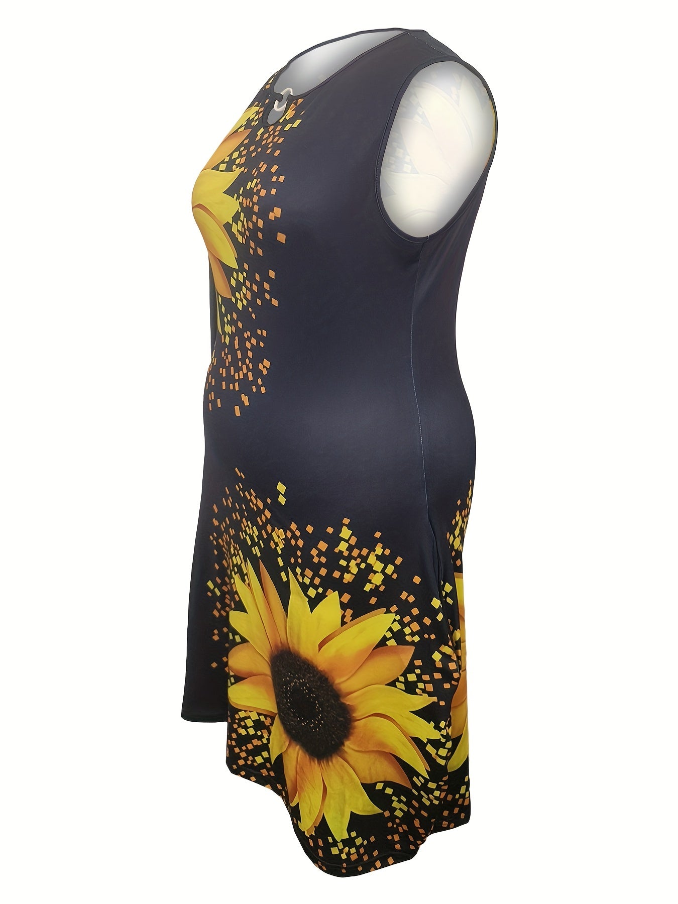 Women's Plus Sunflower Print Tank Dress, Medium Stretch
