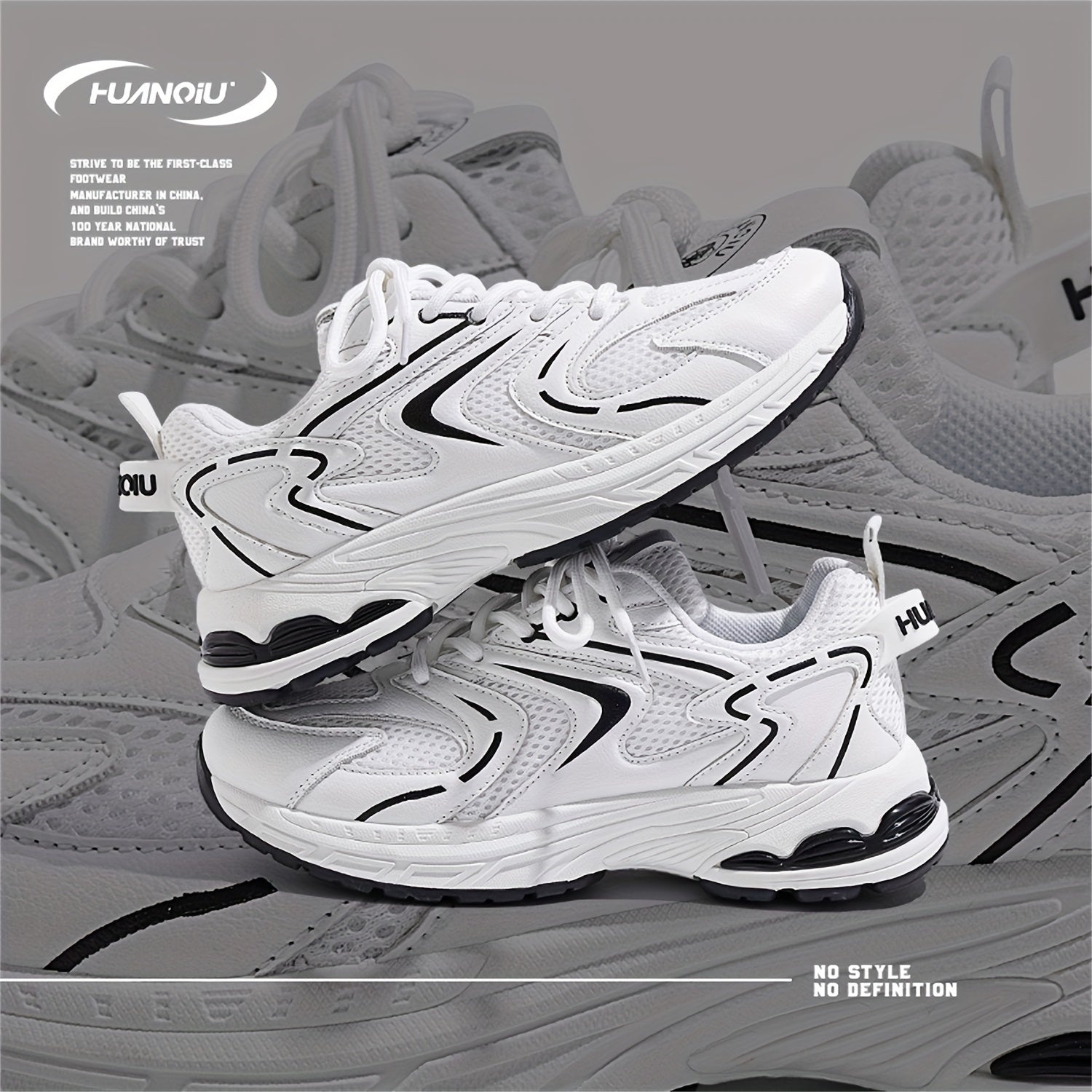 HUANQIU Lace-up Chunky Sneakers Mesh Breathable Running Shoes