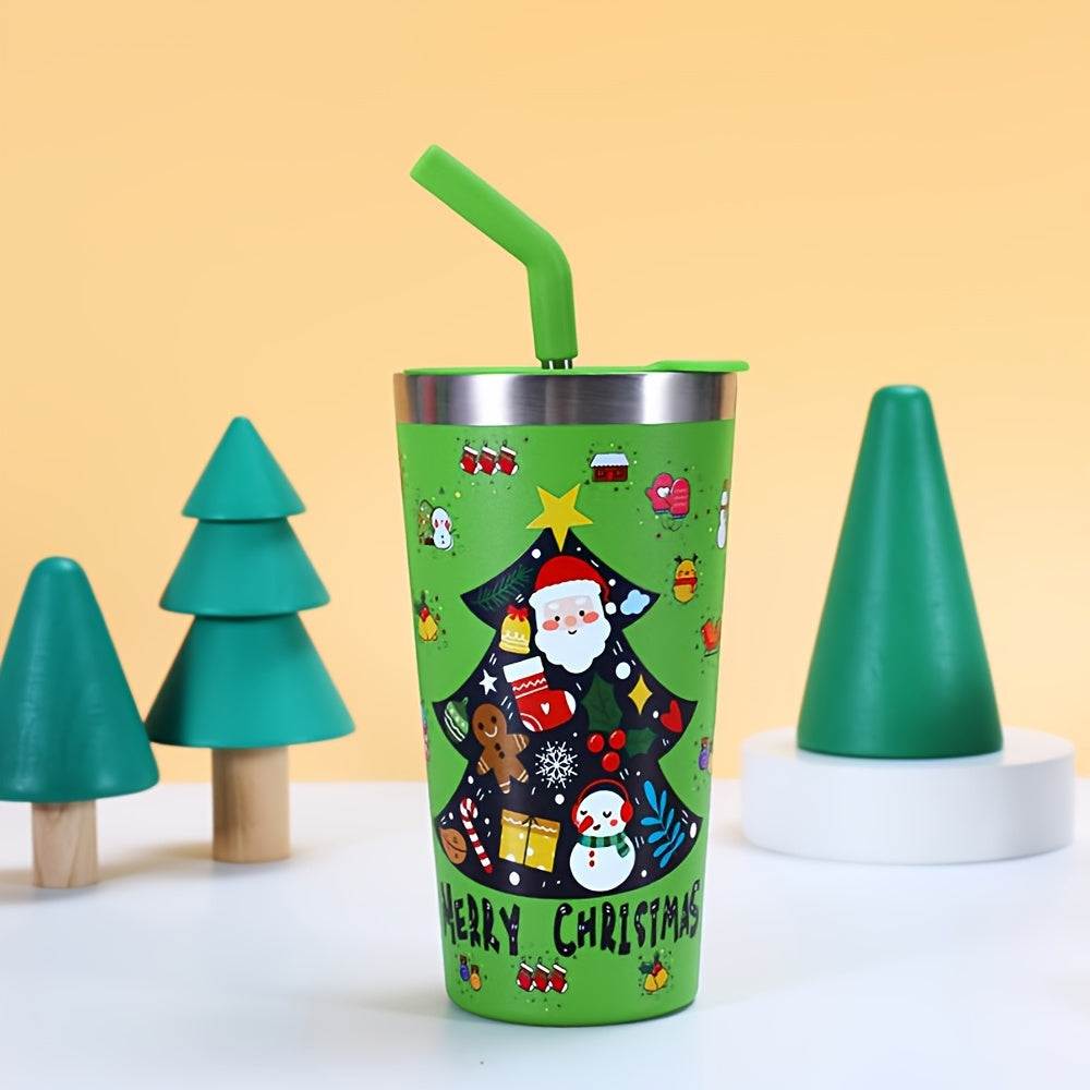 Christmas Vacuum Water Bottle 17oz Stainless Steel Insulated Leakproof Cup