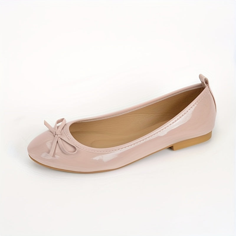 Women's Bow Ballet Flats Almond Toe Slip On Patent Leather Shoes