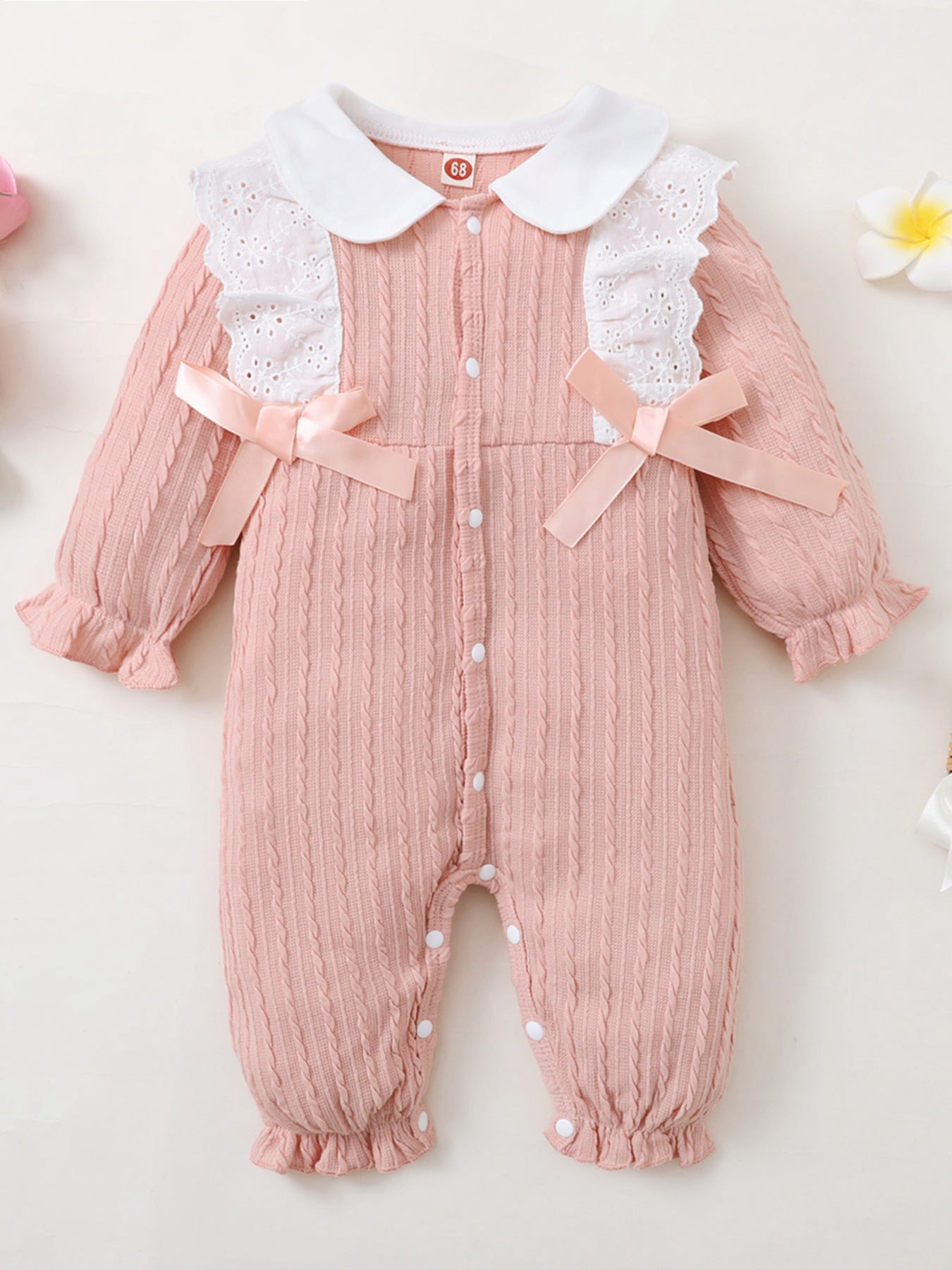 Baby Lace Bow Romper Long Sleeves