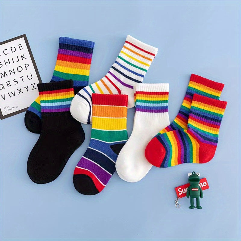Kids Rainbow Striped Crew Socks 1-8Y
