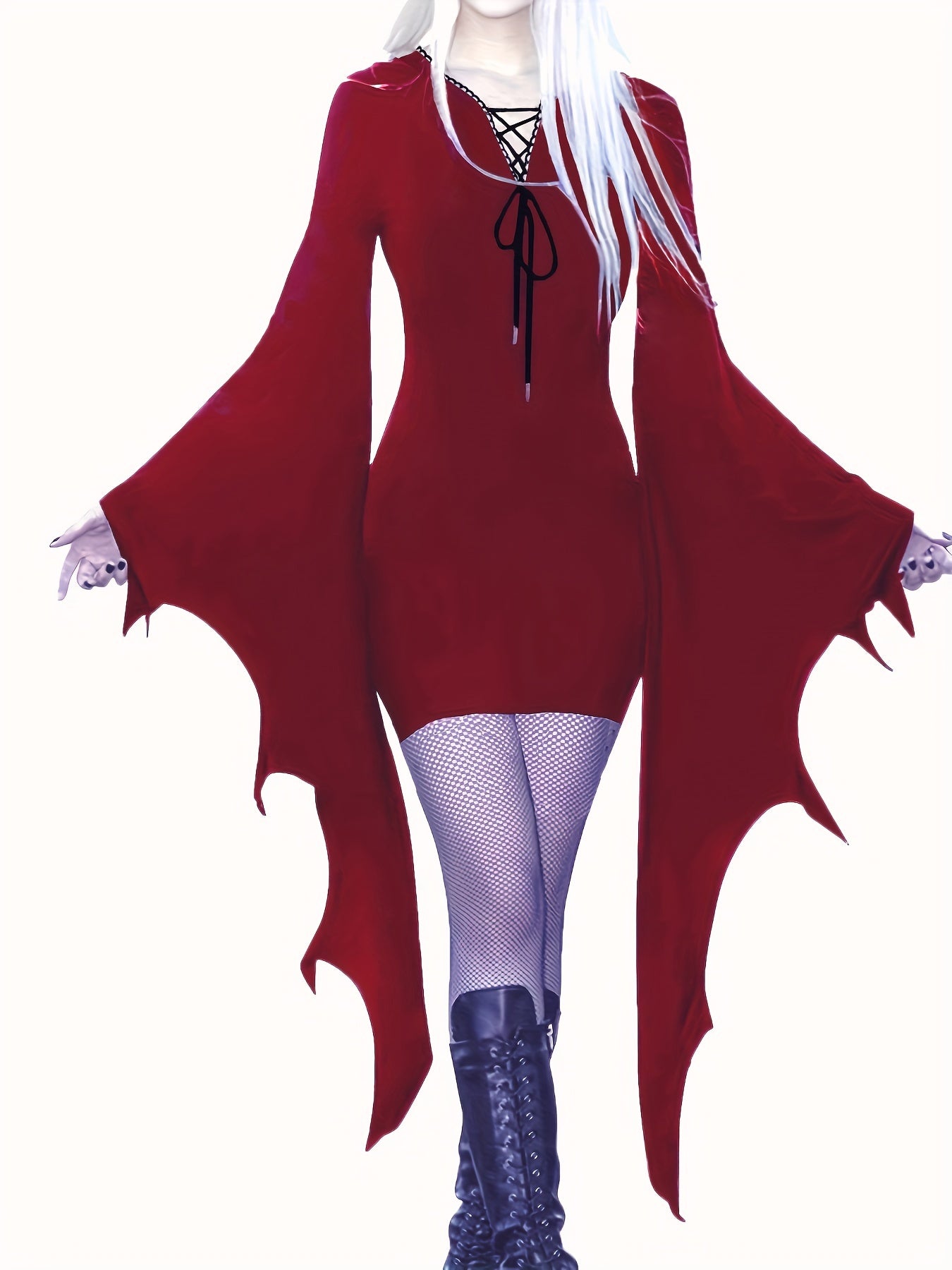 Solid Halloween Costume Dress Gothic Drawstring Bodycon Performance Dress