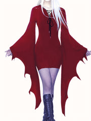 Solid Halloween Costume Dress Gothic Drawstring Bodycon Performance Dress