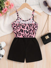 Leopard Print Cami Romper Jumpsuit with Belt for Summer