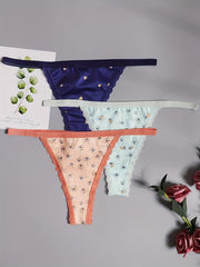 3 Pack Plus Size Floral Print Lace G-string Thongs Set
